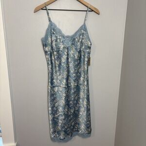 Gold‎ Hawk Midi Silk Slip Dress Women's Medium Blue Floral NEW